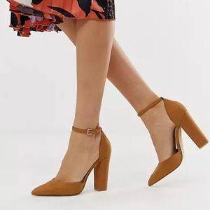 Aldo Nicholes Block Heeled Pointed Toe Pumps in Camel/Brown